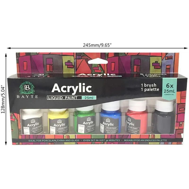 Acrylic Paint Set 6 Colors Watercolor Paint Premium Liquid Acrylic Pigments Set DIY Crafts Painting on Stone Canvas Rock Glass