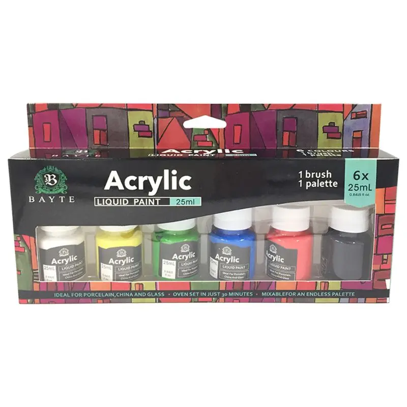 Acrylic Paint Set 6 Colors Watercolor Paint Premium Liquid Acrylic Pigments Set DIY Crafts Painting on Stone Canvas Rock Glass