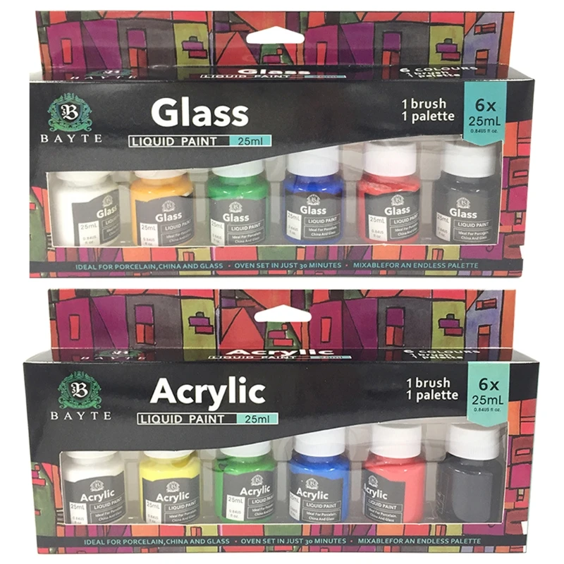 Acrylic Paint Set 6 Colors Watercolor Paint Premium Liquid Acrylic Pigments Set DIY Crafts Painting on Stone Canvas Rock Glass