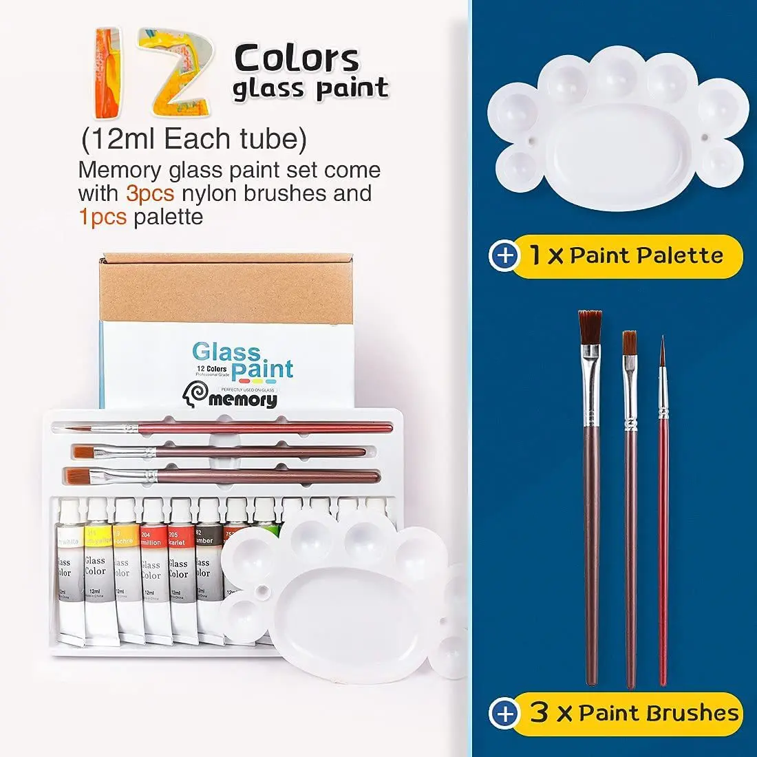 12ml 12 Colors Glass Paint Set Acrylic Pigments Drawing Tubes Set Artist Art Supplies