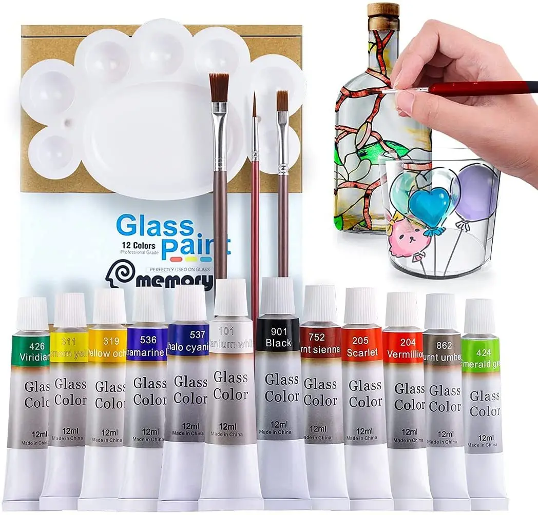 12ml 12 Colors Glass Paint Set Acrylic Pigments Drawing Tubes Set Artist Art Supplies