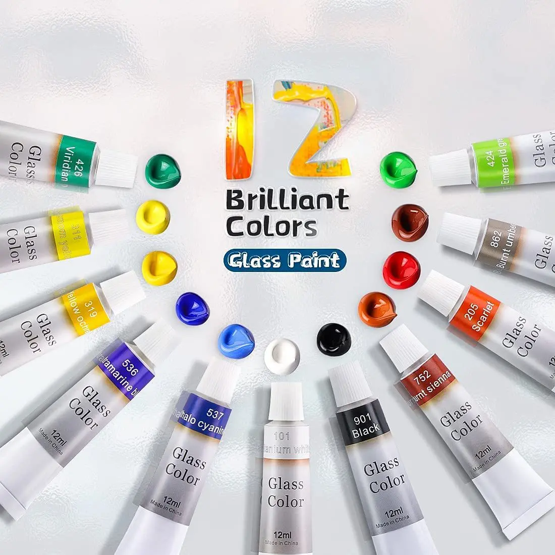 12ml 12 Colors Glass Paint Set Acrylic Pigments Drawing Tubes Set Artist Art Supplies