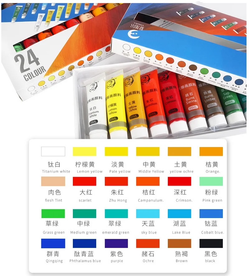 12/24 Colors, Acrylic paint set, 15ml Painting Supplies, Non-Toxic, Acrylic Paints for Beginners and Professional Artists