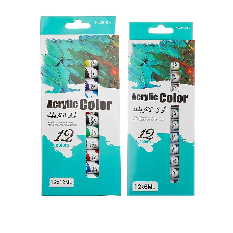 12 Colors Acrylic Paints 6/12 ML Waterproof Professional Acrylic Paint Tube for Wood/Canvas/Fabric Artist Drawing Set