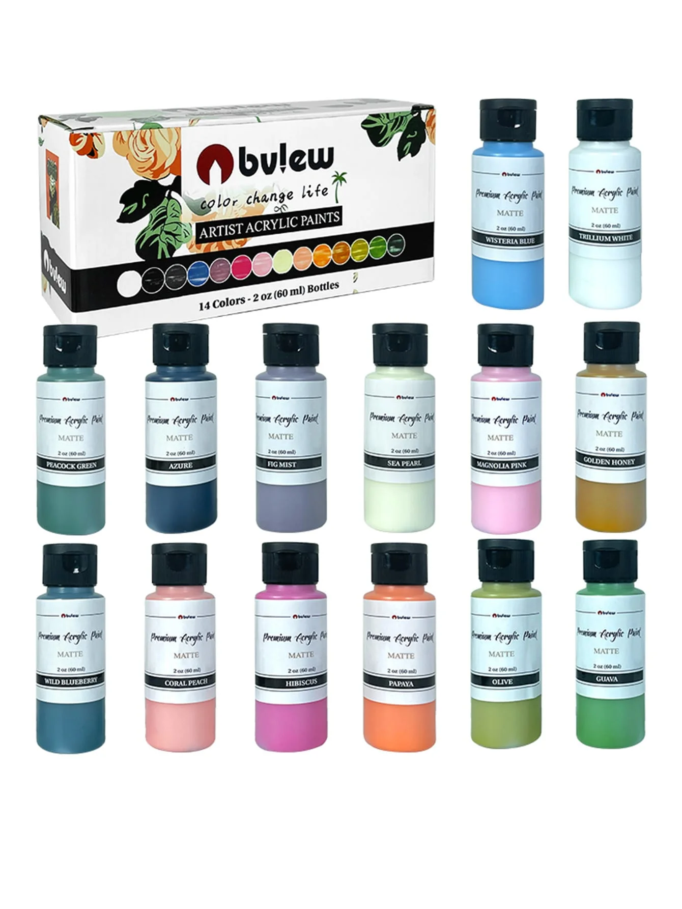 Bview Art 14 Colors-2oz（60ml）Bottles Professional painting paint set