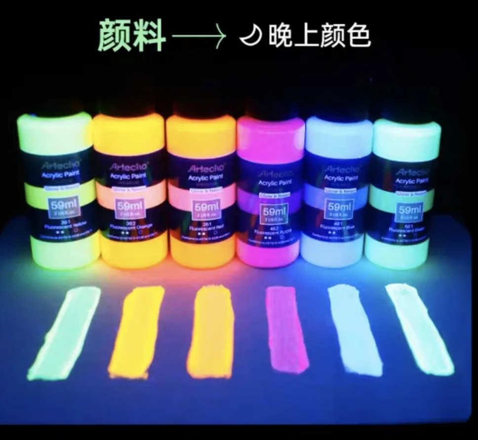 1pc Fluorescent Acrylic Paint High Brightness Luminous Paint 58ml Student Hand Painted DIY Textile Wall Light Absorbing Pigment