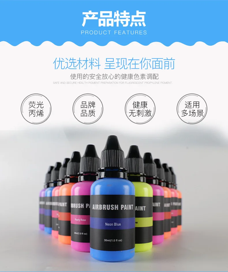 Fluorescent Acrylic Paint Neon Airbrush Paint 30ML Single Art Water-based Pigments Waterproof Face Painting Graffiti DIY