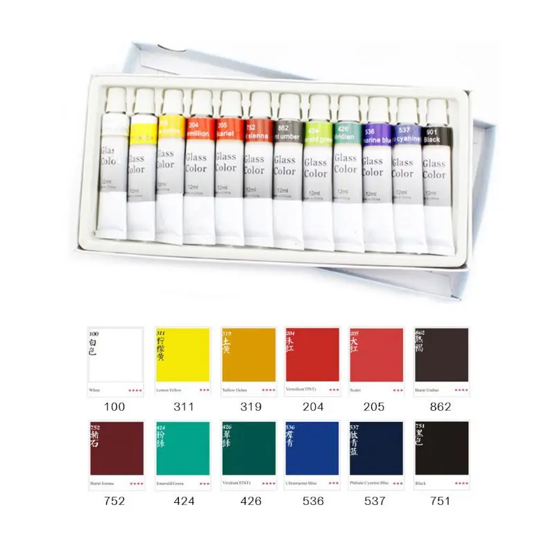 12 Colors 12ml Professional Glass Acrylic Paint Set Hand Painted Wall Paint Tubes Artist Draw Painting Pigments Drawing Tubes Ar