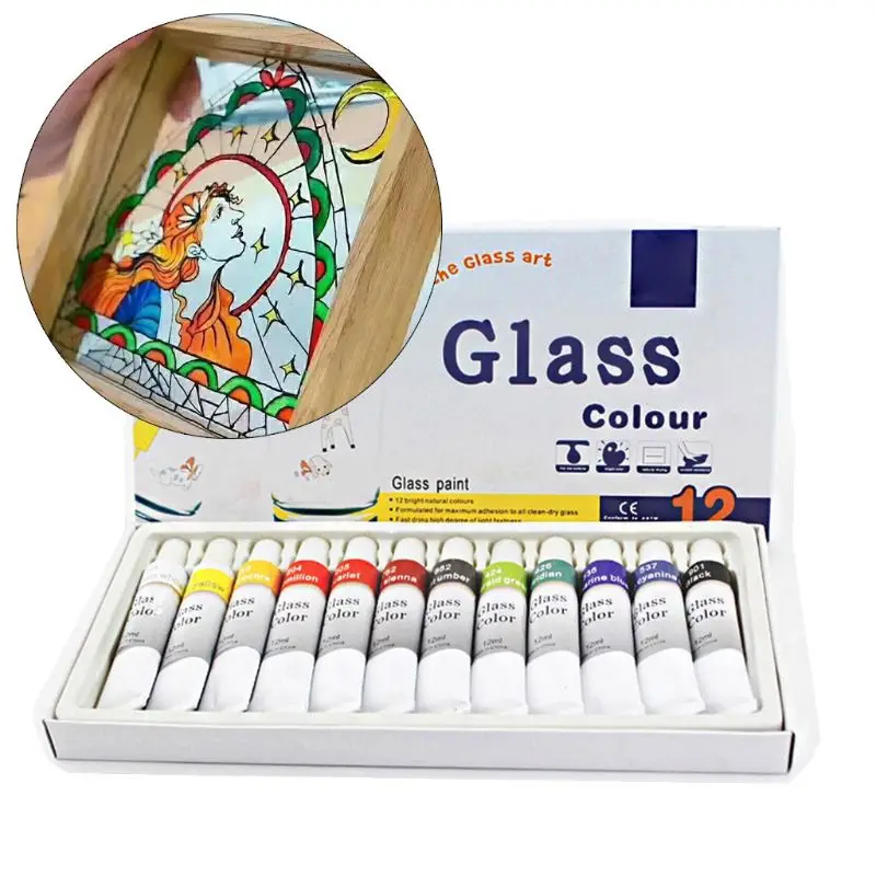 12 Colors 12ml Professional Glass Acrylic Paint Set Hand Painted Wall Paint Tubes Artist Draw Painting Pigments Drawing Tubes Ar