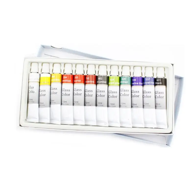 12 Colors 12ml Professional Glass Acrylic Paint Set Hand Painted Wall Paint Tubes Artist Draw Painting Pigments Drawing Tubes Ar