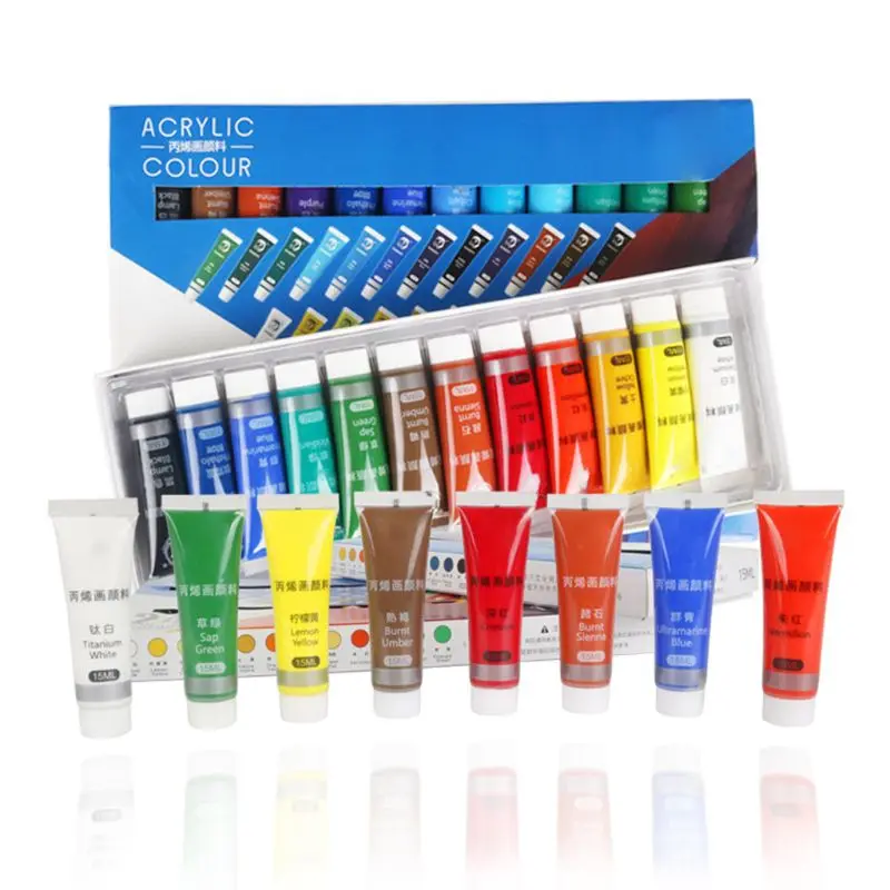 12/24 Colors Artist Acrylic Paints 15ml Tube Drawing Painting Pigment Wall Paint