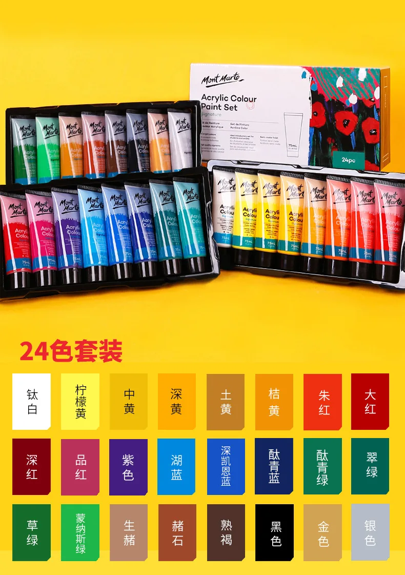 6/12/24 Colors Acrylic Paint Set 75ml Studio Training Hand-painted DIY Creative Graffiti Textile Painting Art Supplies