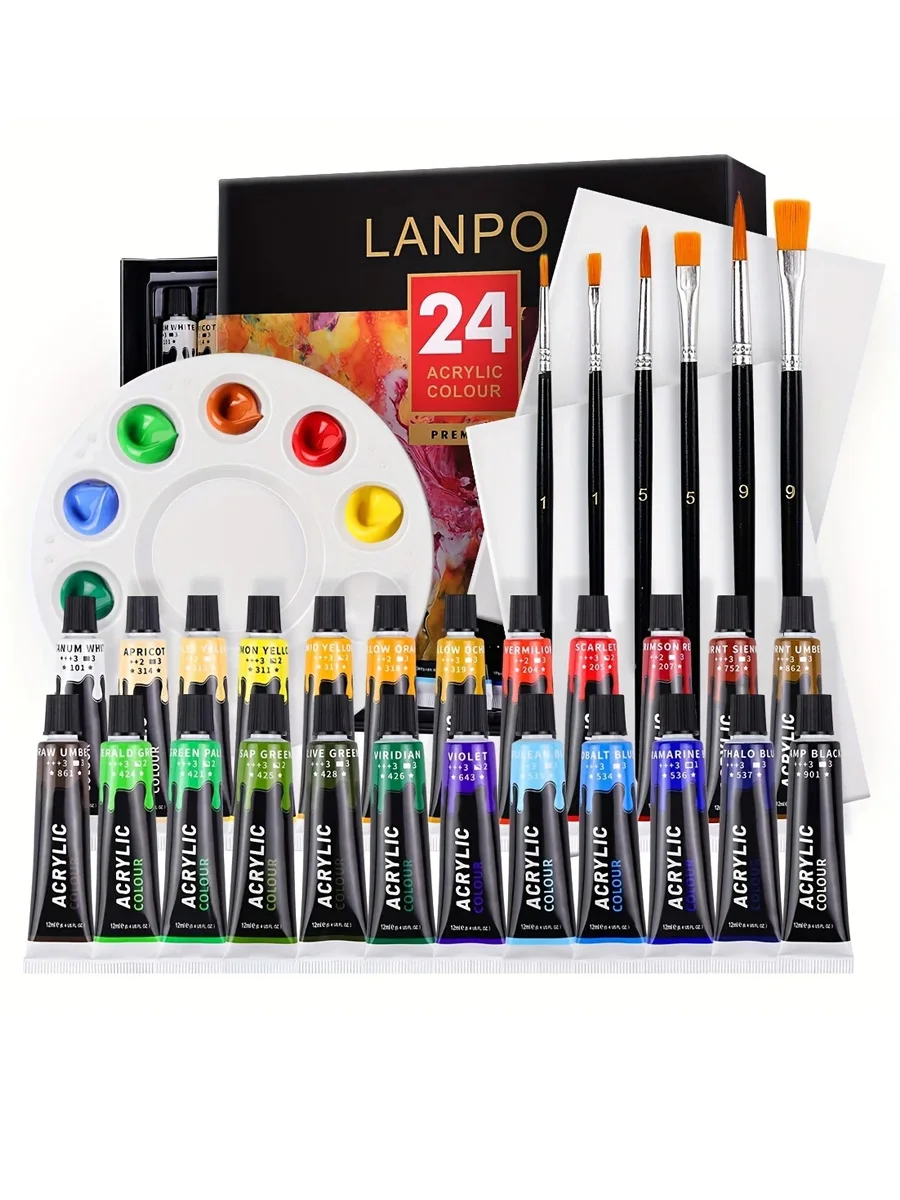 12/24 Colors Acrylic Enamel Painting Kit For Artists Painting 12ml Tube Acrylic Paint Set Waterproof, Sunscreen, Not Fade Suitab